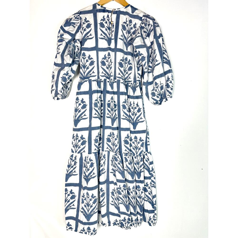 SZ Blockprints Orti Dress Floral Block Midi Blue Small - Picture 5 of 8